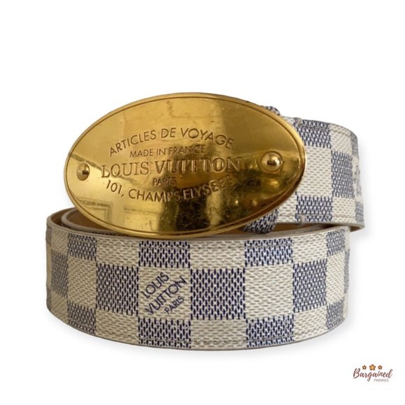 Louis Vuitton LV Initiales 30mm Reversible Belt Pink Damier Azur. Size 90 cm